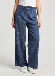 Pantalon large fermeture zippée sous rabat boutonné taille normale bleu B.YOUNG femme
