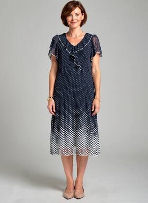 Robe mi-longue coupe fluide manches courtes bleu IMPULSION femme