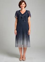 Robe mi-longue coupe fluide manches courtes bleu IMPULSION femme