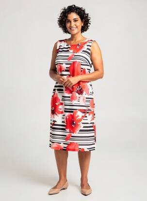Robe mi-longue imprimé fleurs sans manche orange FRANCE RIVOIRE femme