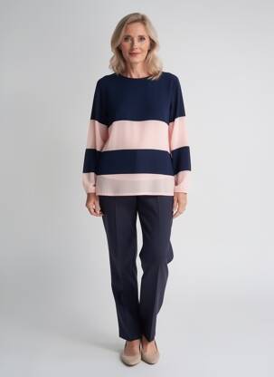 Blouse col rond manches longues bleu QUATTRO femme