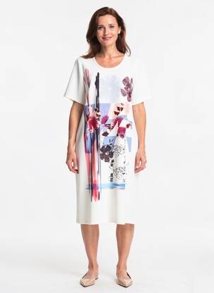 Robe mi-longue imprimé fantaisie manches courtes blanc IMPULSION femme