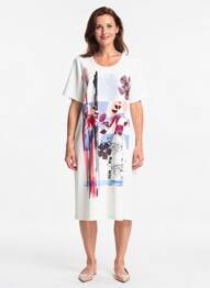 Robe mi-longue imprimé fantaisie manches courtes blanc IMPULSION femme