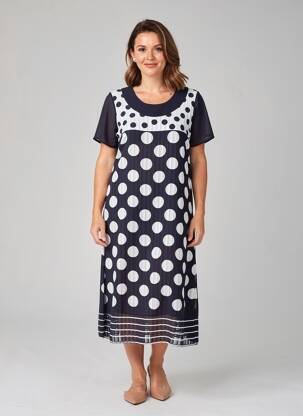 Robe mi-longue tissage crêpe manches courtes bleu GUY DUBOUIS femme