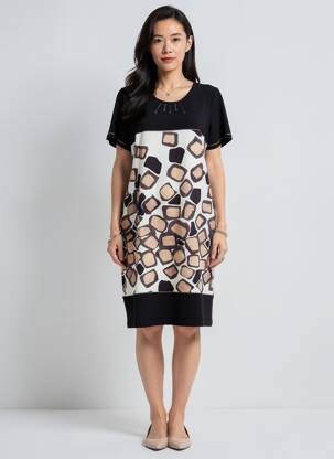 Robe mi-longue manches courtes manches courtes noir GUY DUBOUIS femme