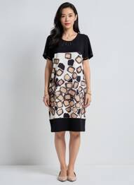 Robe mi-longue manches courtes manches courtes noir GUY DUBOUIS femme