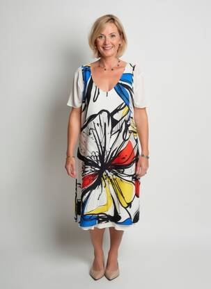 Robe mi-longue imprimé fleurs manches courtes blanc MERI & ESCA femme