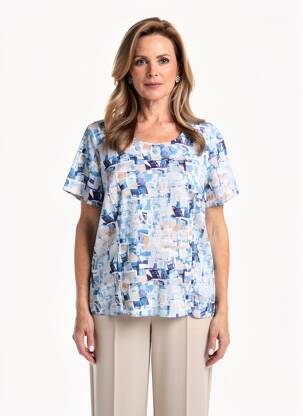 Blouse manches courtes manches courtes bleu GUY DUBOUIS femme