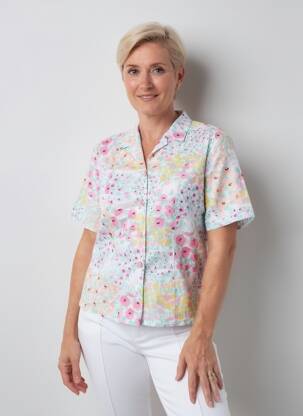 Chemisier imprimé fleurs manches courtes rose GUY DUBOUIS femme