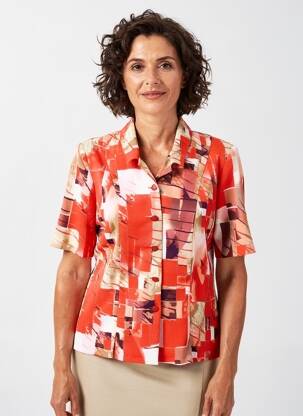 Chemisier tissage crêpe manches courtes orange GUY DUBOUIS femme