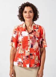 Chemisier tissage crêpe manches courtes orange GUY DUBOUIS femme