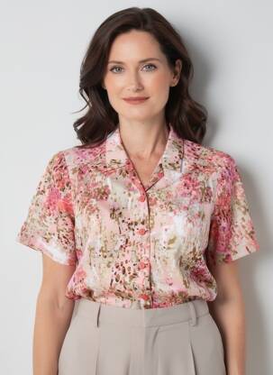 Chemisier tissage crêpe manches courtes rose GUY DUBOUIS femme