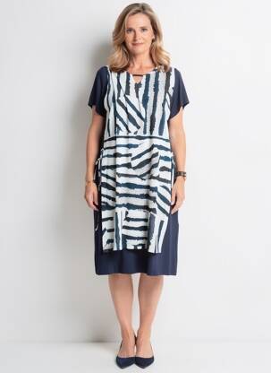 Robe mi-longue coupe fluide manches courtes bleu FRANCE RIVOIRE femme