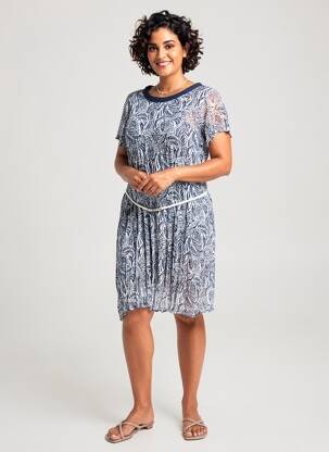 Robe mi-longue coupe fluide manches courtes bleu GUY DUBOUIS femme