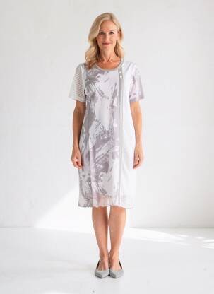 Robe mi-longue imprimé fantaisie manches courtes blanc MERI & ESCA femme