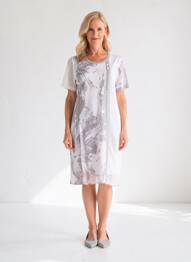 Robe mi-longue imprimé fantaisie manches courtes blanc MERI & ESCA femme
