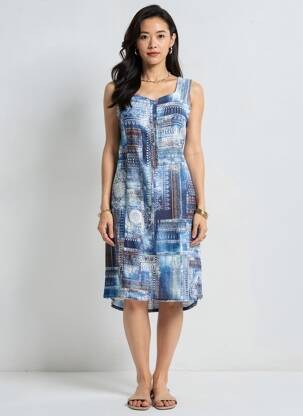 Robe mi-longue sans manche sans manche bleu GUY DUBOUIS femme