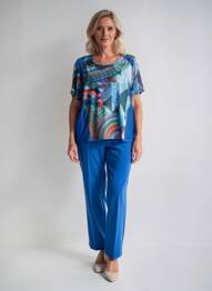 Top imprimé fantaisie manches courtes bleu GUY DUBOUIS femme