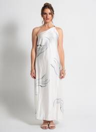 Robe longue imprimé fantaisie sans manche blanc HER BOTTARI femme