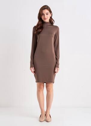 Robe mi-longue manches longues manches longues marron SANS MARQUE femme