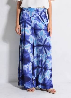 Pantalon large fermeture zip latéral taille normale bleu SISTERS OF AFRIKA femme