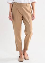 Pantalon chino fermeture zippée sous rabat avec crochet taille haute beige ICHI femme