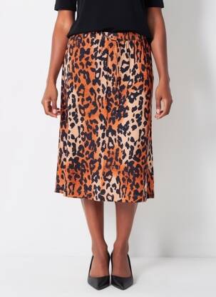 Jupe mi-longue taille normale orange ICHI femme