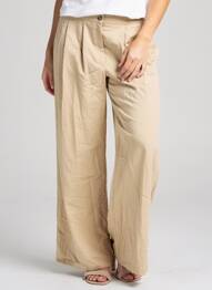 Pantalon large tissage popeline taille haute beige GEVANI ER femme