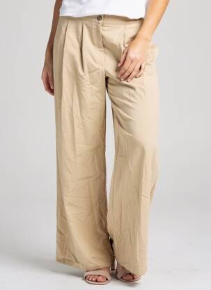 Pantalon large tissage popeline taille haute beige GEVANI ER femme