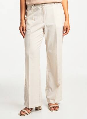Pantalon droit taille haute taille haute beige GEVANA femme
