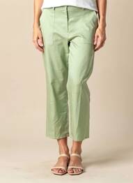Pantalon 7/8 tissage popeline taille normale vert GEVANA femme