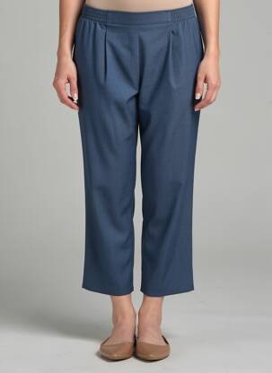 Pantacourt coupe droite taille normale bleu GEVANA femme
