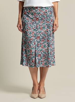 Jupe mi-longue stretch bleu GEVANA femme
