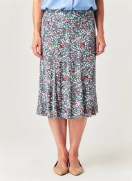 Jupe mi-longue stretch bleu GEVANA femme