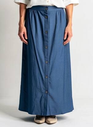 Jupe longue coupe fluide bleu GEVANA femme