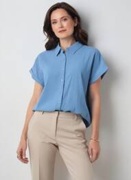Chemisier coupe droite manches courtes bleu GEVANA femme