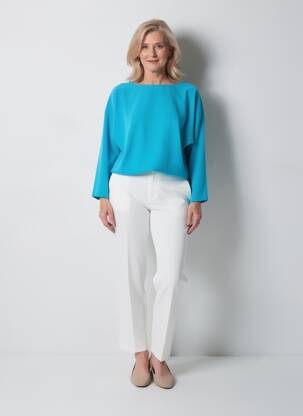 Top tissage crêpe manches longues bleu GEVANA femme