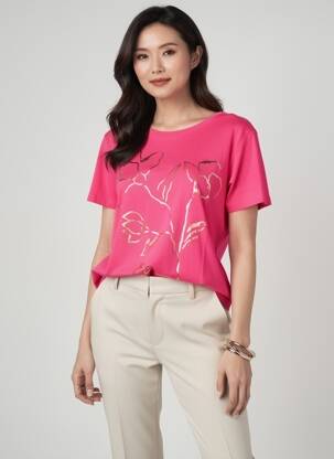 T-shirt sérigraphie manches courtes rose GEVANA femme