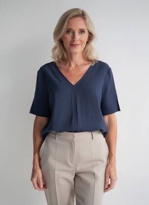 Top tissage crêpe manches courtes bleu GEVANA femme