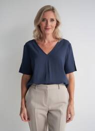 Top coupe fluide manches courtes bleu GEVANA femme