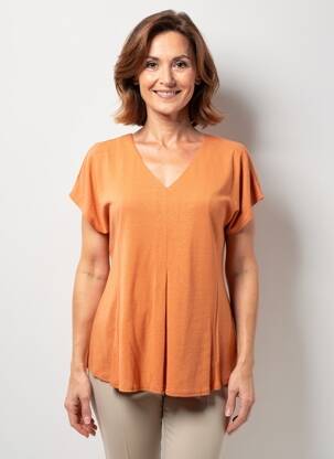 T-shirt col v manches courtes orange GEVANA femme
