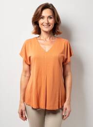 T-shirt col v manches courtes orange GEVANA femme