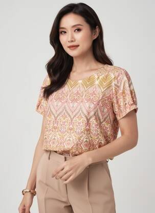 Top manches courtes manches courtes beige GEVANA femme