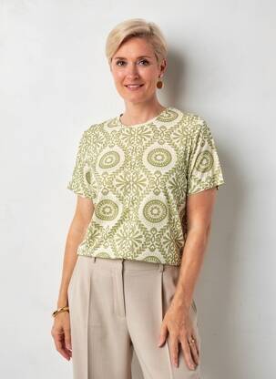 T-shirt imprimé fantaisie manches courtes vert GEVANA femme