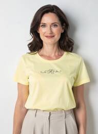 T-shirt sérigraphie avec strass manches courtes jaune GEVANA femme