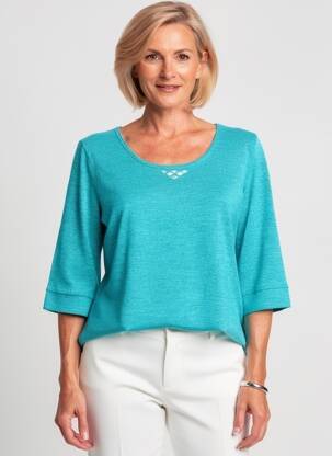 Top stretch manches longues bleu GEVANA femme