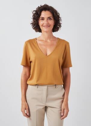 Top stretch manches courtes marron GEVANA femme