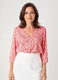 Blouse imprimé fantaisie manches longues rouge GEVANA femme