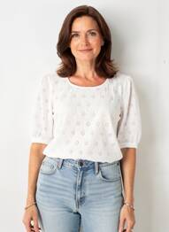 Top tissage crêpe manches 3/4 blanc GEVANA femme