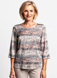 Top tissage crêpe manches 3/4 gris GEVANA femme